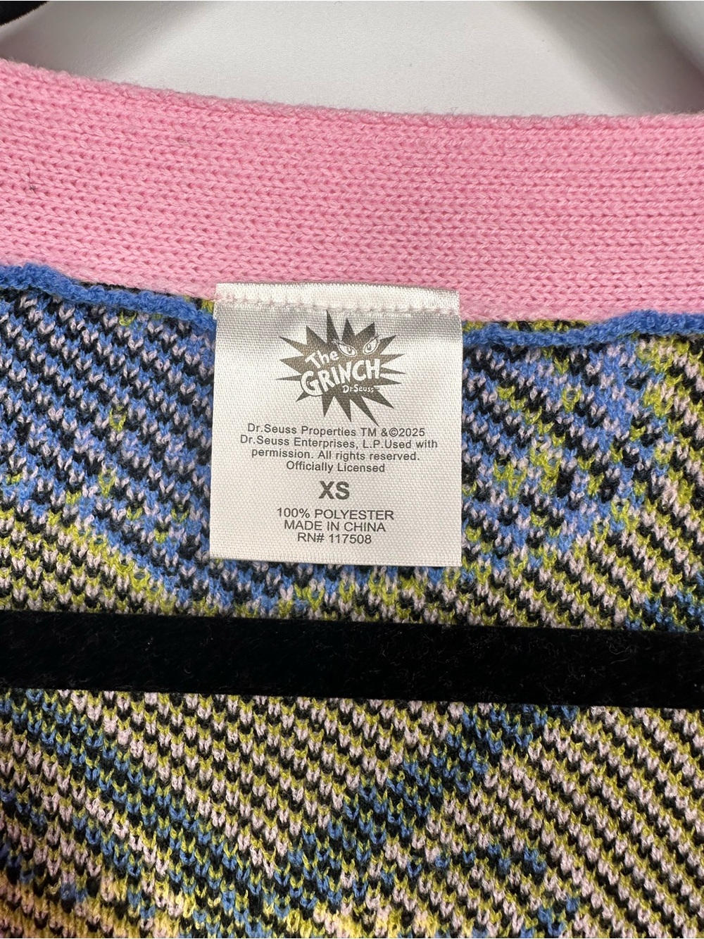 Dr. Seuss Blue, Pink & Green Grinch V-Neck Cardigan Size XS - Picture 2 of 5